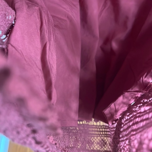 Anthropologie Zero to Sky Fringed Lace Boho Burgundy Tunic Dress Size Small - Picture 6 of 13